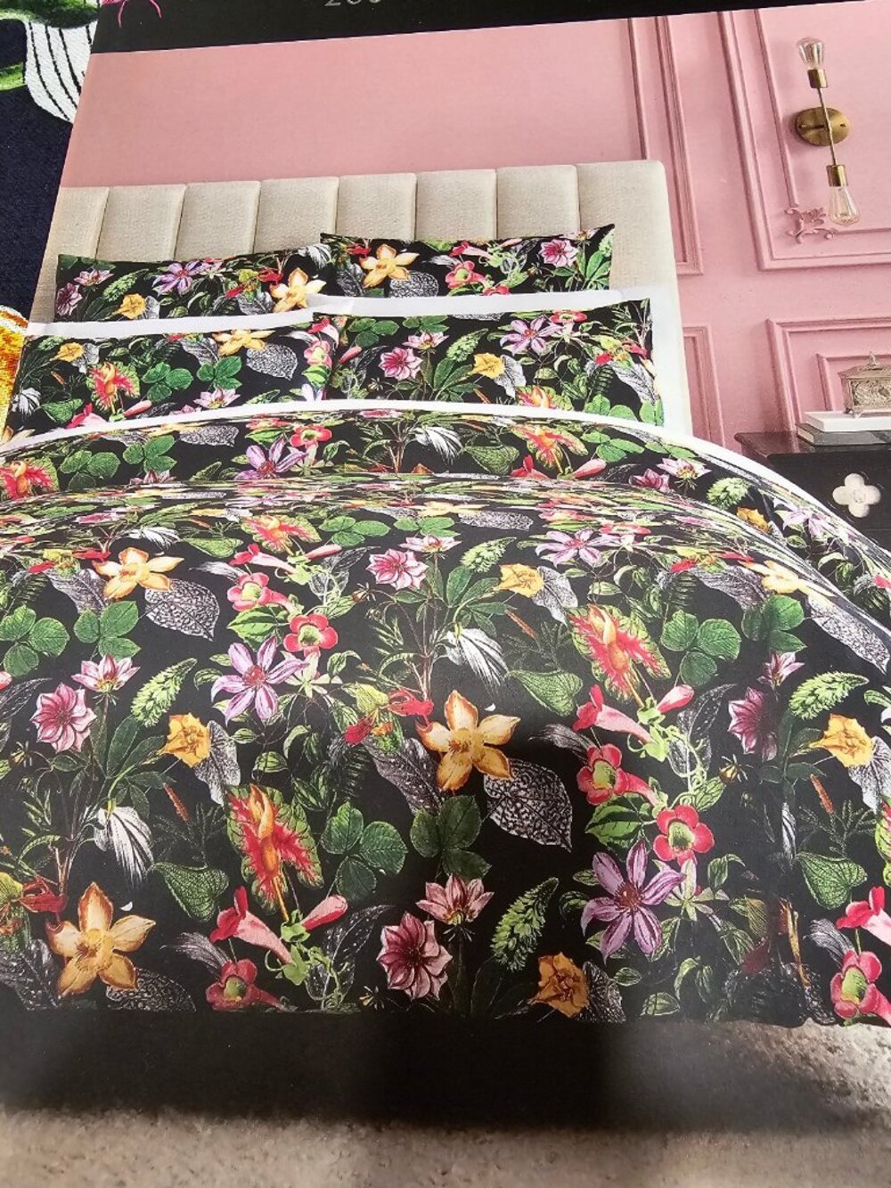 Christian Lacroix King Duvet Cover Set Cotton Tropical Floral Navy Blue NWT